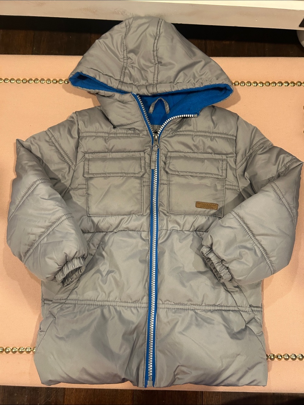 iXtreme Light Gray Puffer Coat with Blue Lining - Hooded Winter Jacket